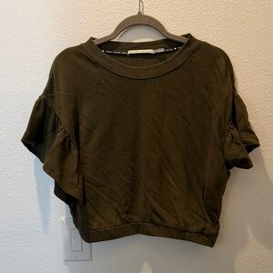 Alice + Olivia Dark Olive Ruffle Crop Top